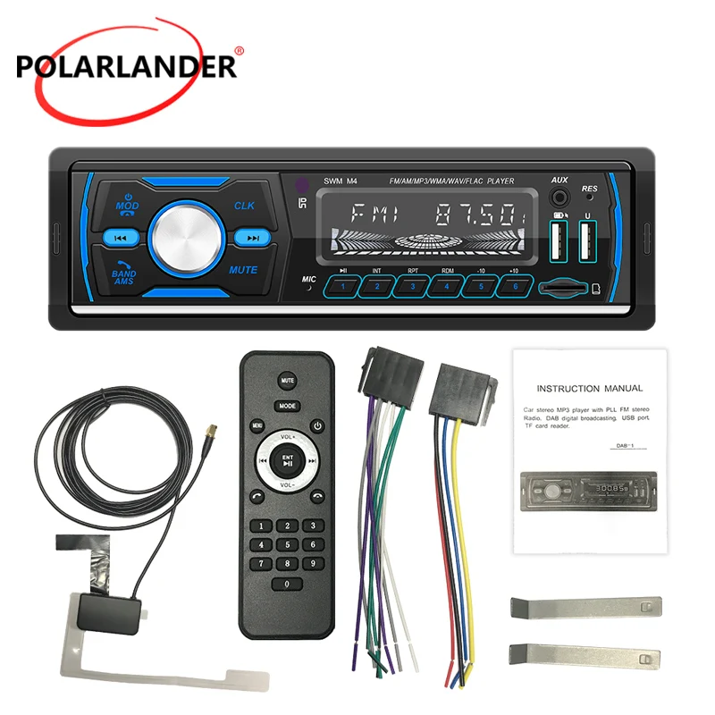 M4 DAB + راديو السيارة الرقمي بلوتوث بدون استخدام اليدين - 12/24 فولت 60 وات * 4 SD/USB مشغل MP3 لون LCD FM هوائي تلقائي