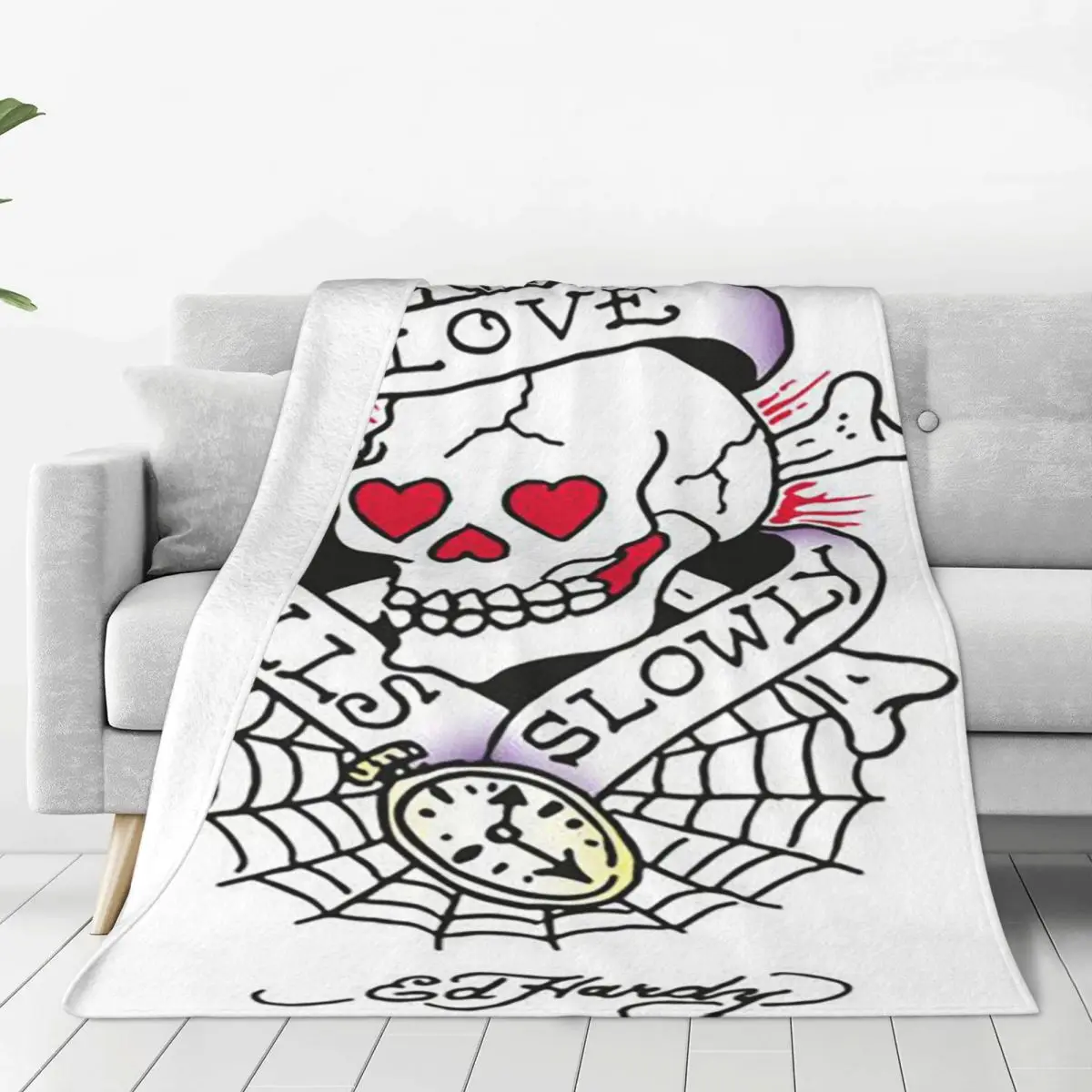 Ed Hardy Love Kills Slowly Blankets Soft Warm Flannel Throw Blanket Bedding for Bed Living room Picnic Travel Home Sofa
