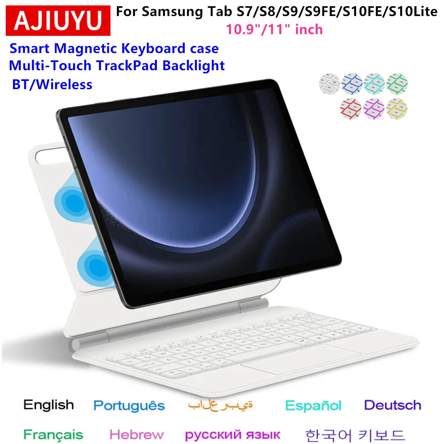 Magic Keyboard for Samsung Galaxy Tab S9 FE 10.9 S9 S8 S7 11-inch S10 Lite S10 FE 10.9 Adjustable Stand Case Backlight Touchpad