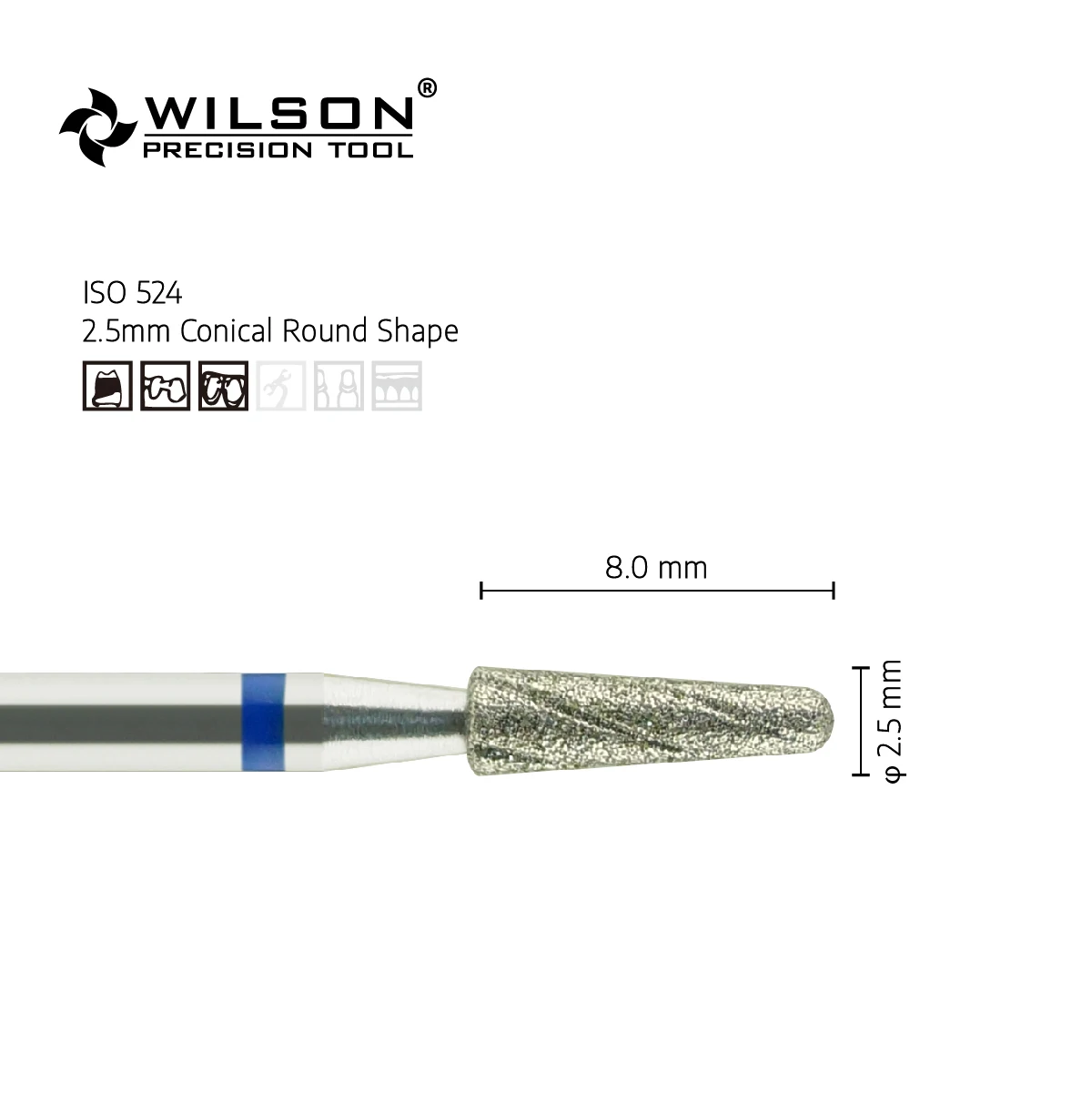 2.5mm Conical Round Shape 8005345 With Cooling Groove Efficient and Stable  Dental Diamond Bits