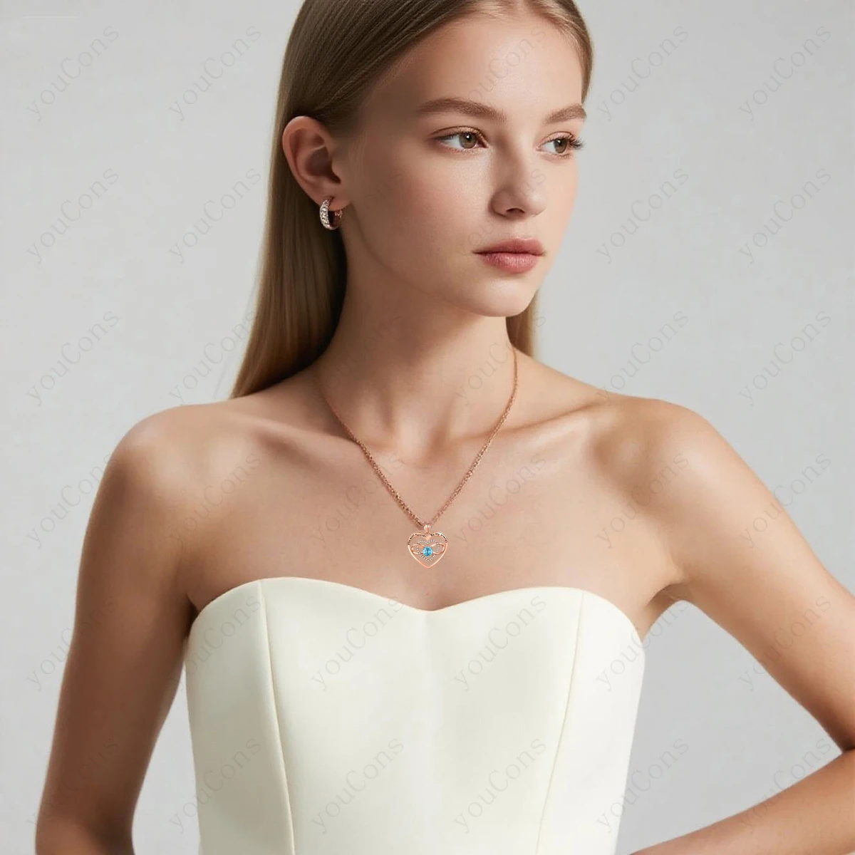 الأزرق الزركون القلب قلادة قلادة مع صندوق الورد 2025 مجموعة مجوهرات جديدة لصديقة أمي الذكرى عيد الحب هدية عيد ميلاد