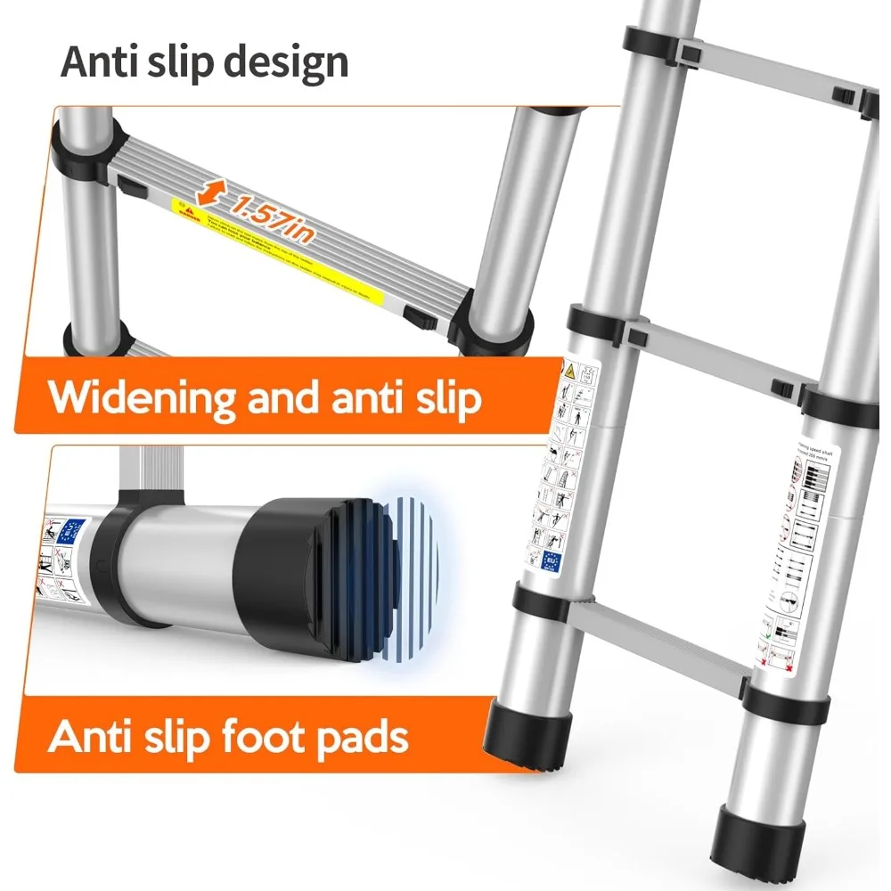 سلم تمديد تصغير 12.5 قدم عالي التحمل بسعة 330 رطلًا للمركبات الترفيهية والأماكن الخارجية والاستخدام متعدد الأغراض #3