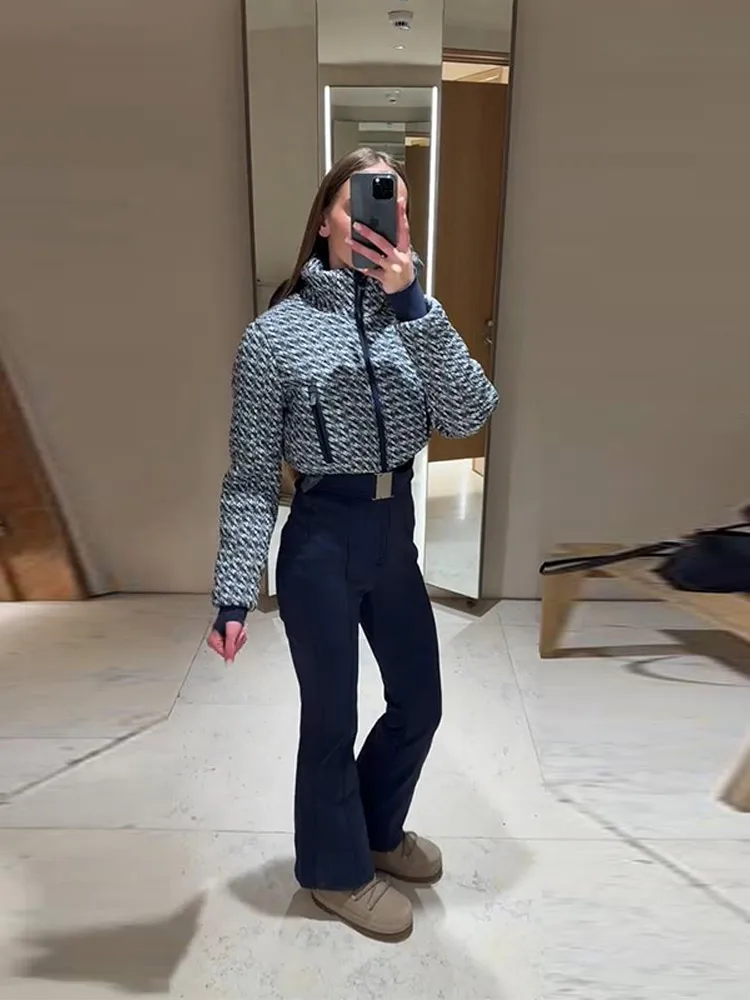 Stand Collar Skiing Women's Jumpsuits Plaid Full Sleeve Long Pants Pockets Loose High Street 2026 Winter Fashion Casual Rompers