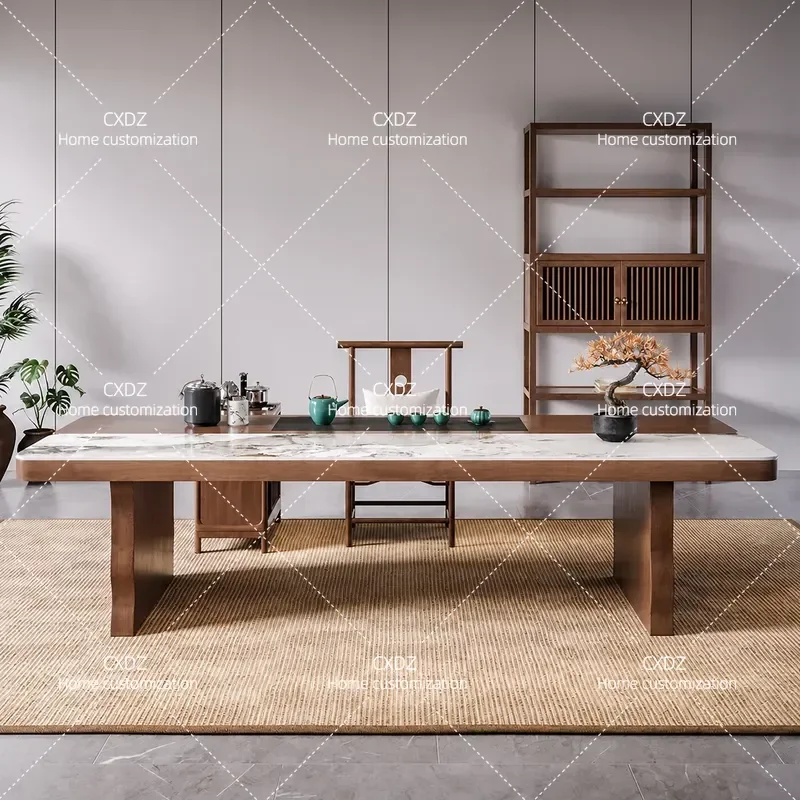 New Chinese Style Solid Wood Rock Slab Tea Table and Chair Set Log Large Board Simple Office Home Light Luxury High End