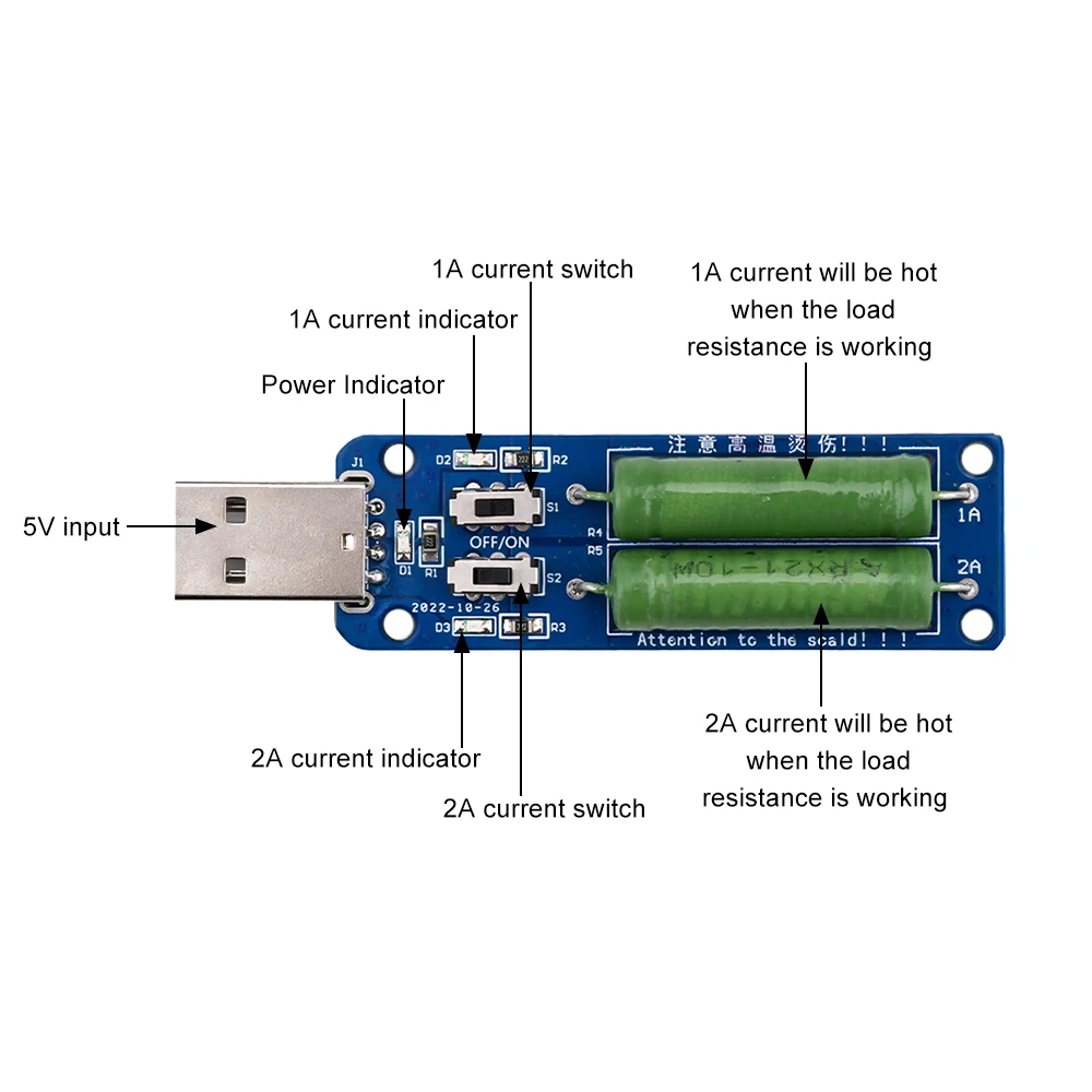 Rezystor USB DC obciążenie z regulowanym przełącznikiem 3 prądy 3A/2A/1A pojemność akumulatora Tester rezystancji rozładowania napięcia