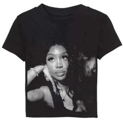 Streetwear Y2k Portrait Print O-neck Baby Tee 2000s Women Harajuku Clothes Summer Vintage Crop Tops Aesthetic Emo Casual T-shirt