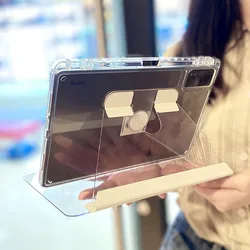 Crystal Acrylic Case For Samsung Galaxy Tab S10 Plus 12.4 2024 A9Plus S9FE S8 A8 S6Lite S9 FE Plus Rotatable Cover With Pen Slot