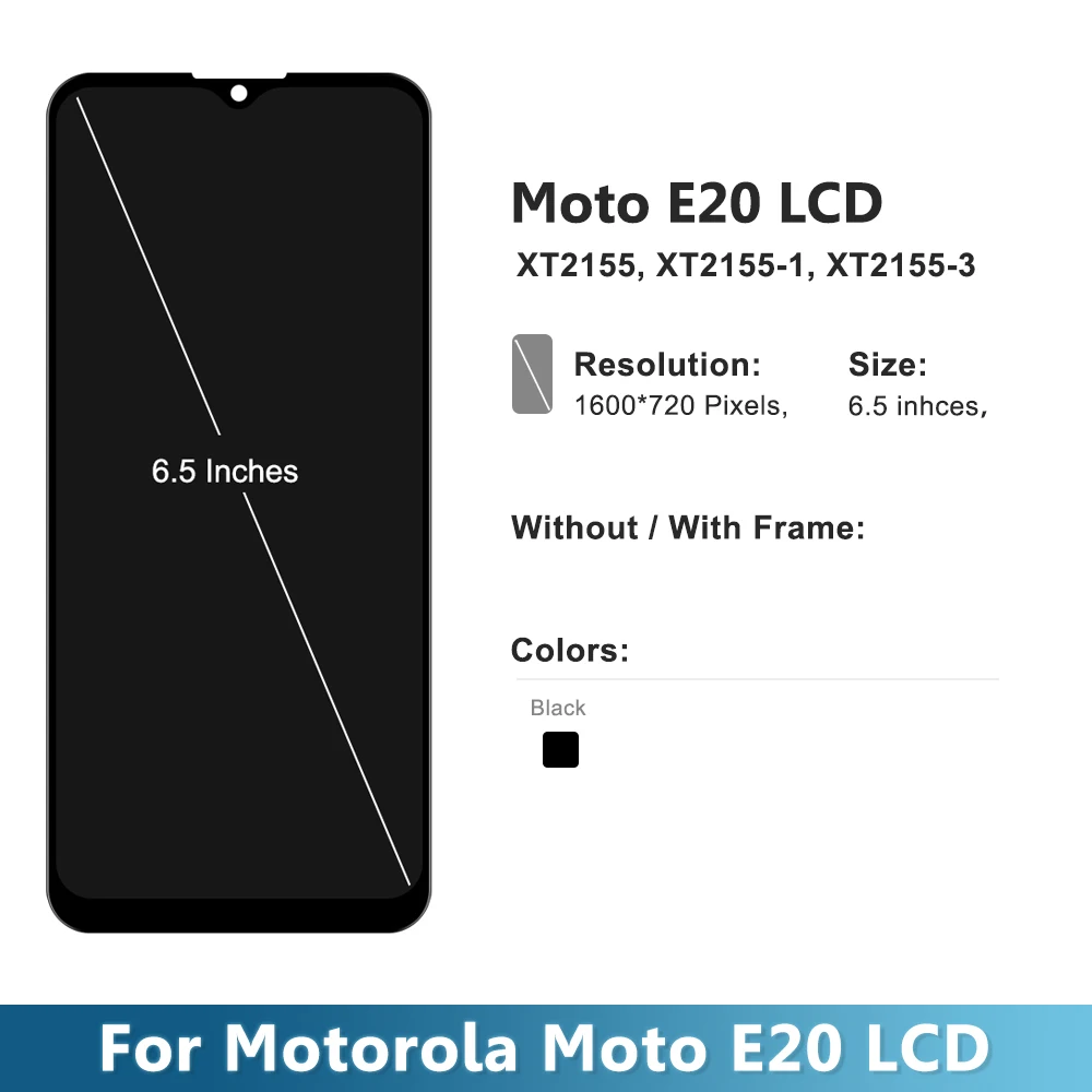 6.5 "wyświetlacz amolowany do Motorola Moto E20 z ekranem dotykowym Digiziter zamiennik zespołu do XT2155-1 Moto E20 XT2155 z ramą