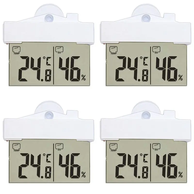 Exquisite-4X Digital Transparent Home Window Display Thermometer Hygrometer Indoor Outdoor Temperature With Sucker Suction