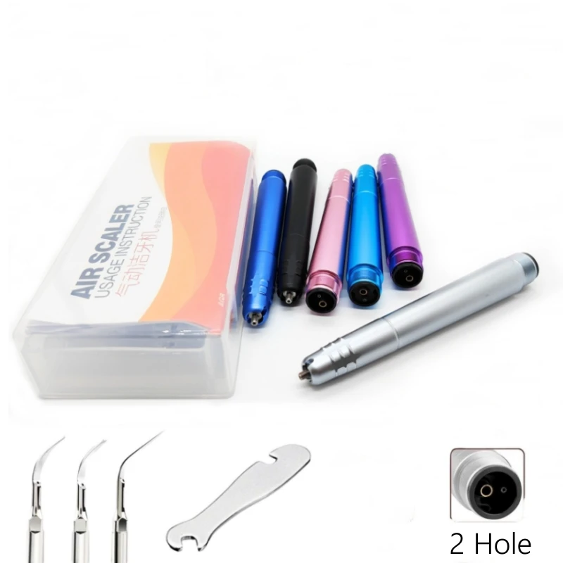 Colorful Ultrasonic Air Scaler with 3 Cleaning Tips 2 Holes Handpieces for Tooth Calculus Remover Cleaning