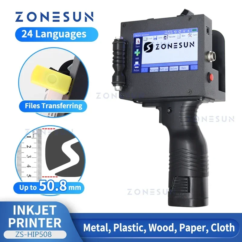ZONESUN ZS-HIP508 Digital Inkjet Printing Machine Multilingual Character QR Code Barcode Batch Expiry Date Number Logo Printer