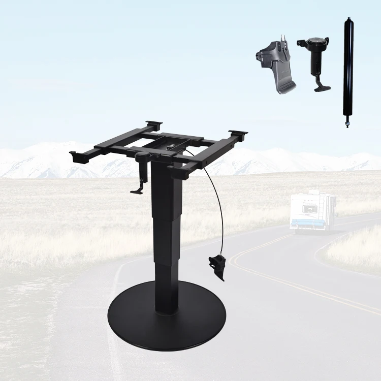 

Campervan Interior Components Big Chassis Desk Leg with Four Direction Moving Panel Black Sofa Bed Legs for Caravans