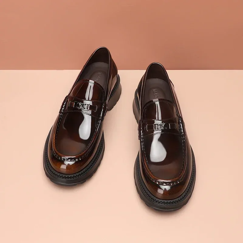 

2025 Business Formal Wear Men's Toe Top Cowhide Trend Comfortable Platform Loafers Men Gift