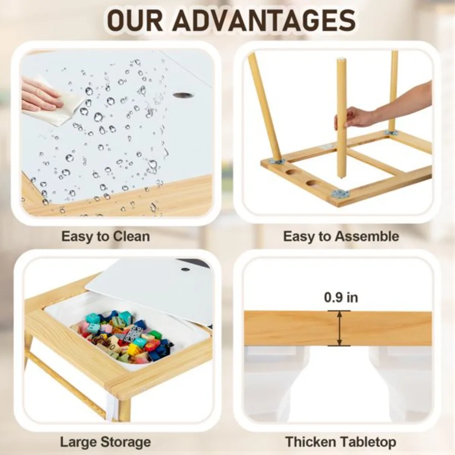 โต๊ะสัมผัสพร้อมสตูล โต๊ะกิจกรรมพร้อมถังเก็บของ 2 ใบ และที่ใส่ปากกา 2 ชิ้น และโต๊ะเด็กเล็กมัลติฟังก์ชั่นแบบม้วนกระดาษสำหรับ