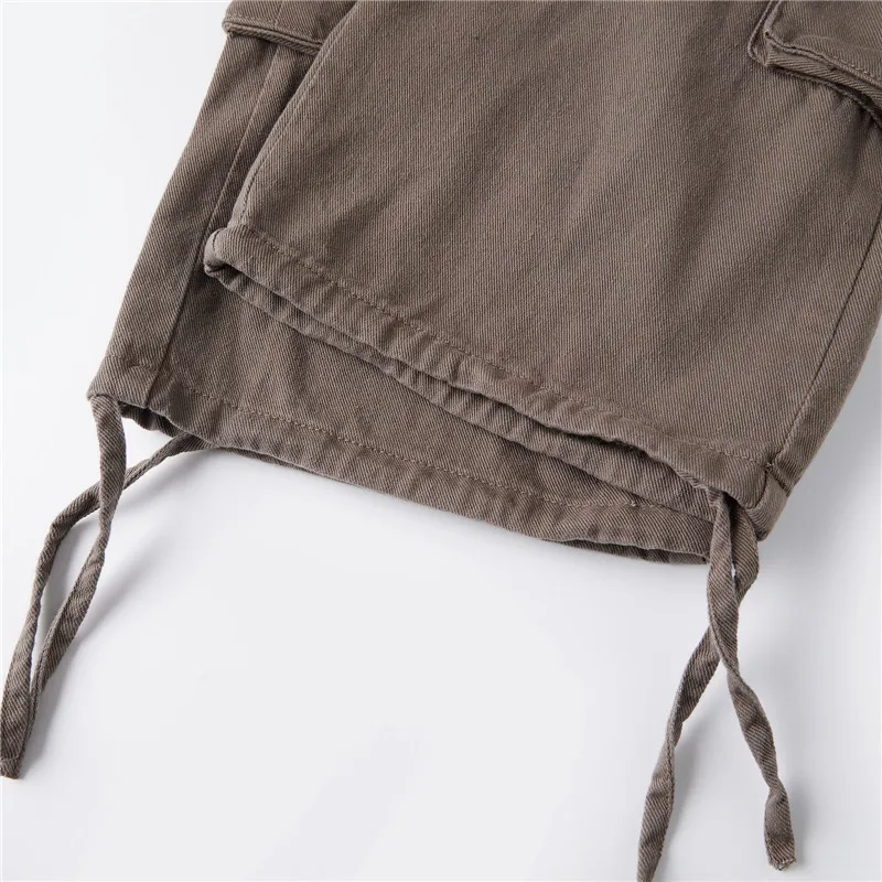 Women Y2K Cargo Bermuda Shorts Low Waist Drawstring Hem Loose Fit Multi Pocket Aesthetic Camouflage Denim Shorts Streetwear