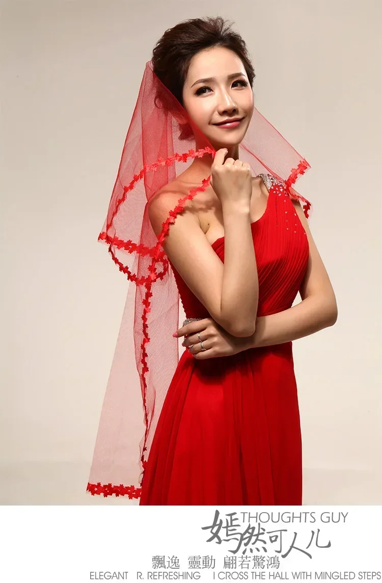 Meter Long Bridal Wedding Veil With Embroidery Lace Edge