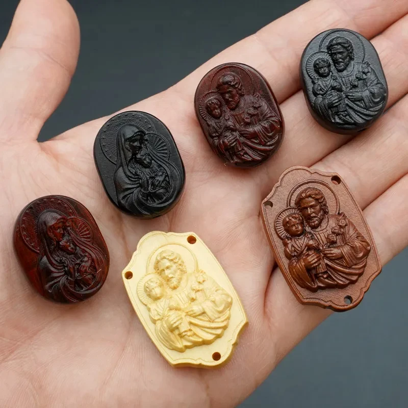 Virgin Mary Jesus Wooden Beads for Jewelry Making Supplies DIY Accesories Rosewood Olive Wood Connectors for Bracelets Necklace