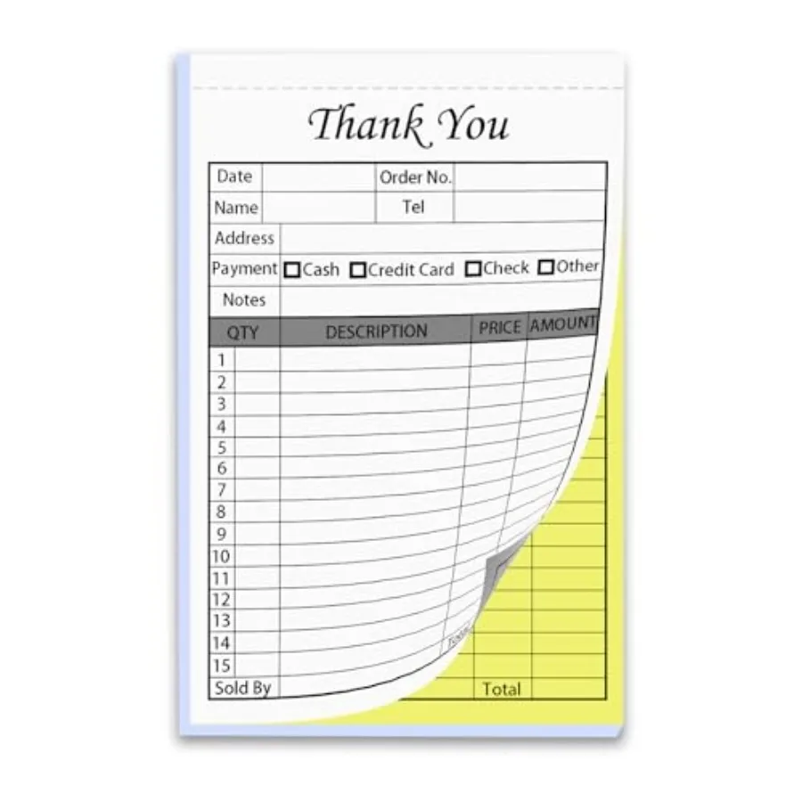 Book with Carbonless Copies, 5.5 x 8.5 in Book for Small Business - White/Yellow