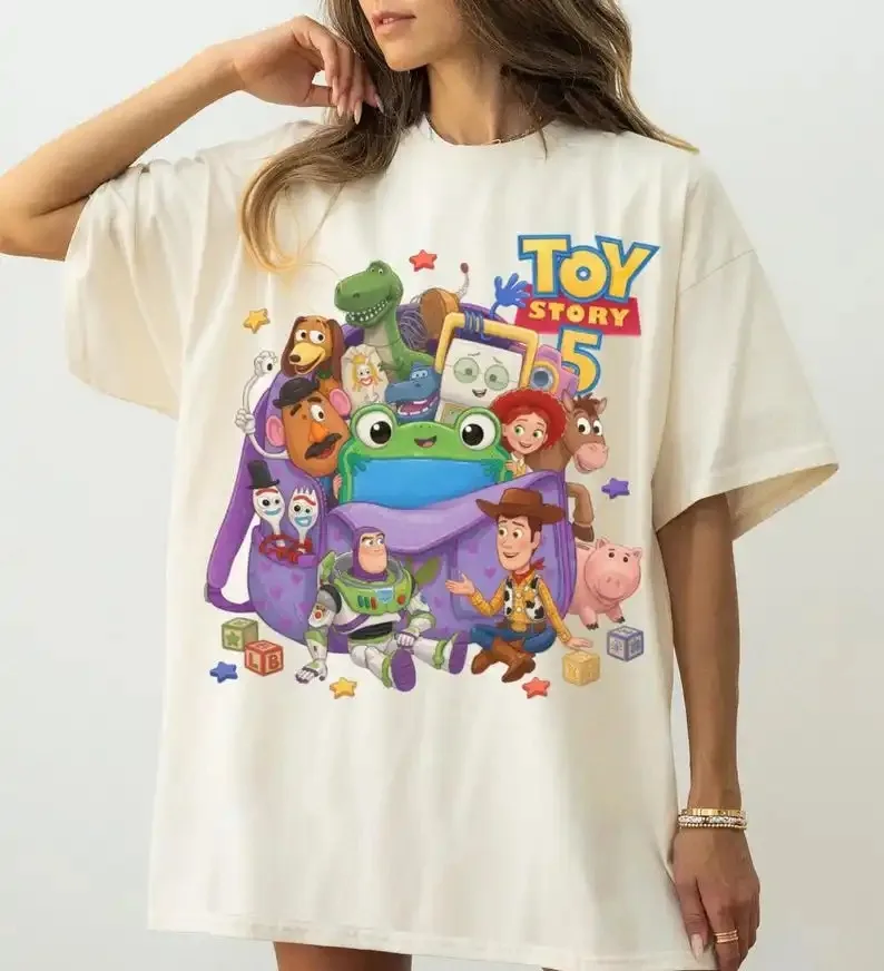 26 Cartoon Backpack Toy Character Matching Family Tee Colorful Playful Figure Print For Amusement Park Parent-child Trip Outfits