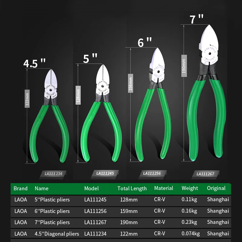 LAOA CR-V Plastic Pliers 4.5/5/6/7inch Jewelry Electrical Wire Cable Cutters Cutting Side Snips Motorcycle Repair Tools