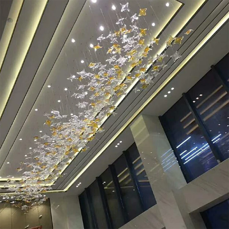 Custom Project LED Glass Chandelier Lighting Sea Star Shape Light Colorful Decor for Hotel Aquarium Remote Control for Room Use