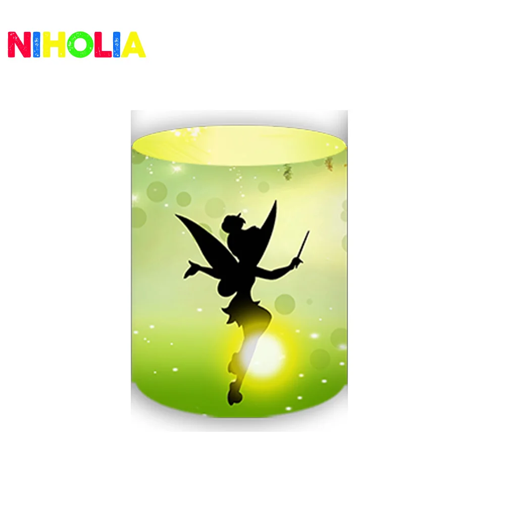 Disney Thiker Bell Round and Cylinder Covers Kids Baby Shower Photo Backdrop Birthday Party Decoration Background For Cake Table