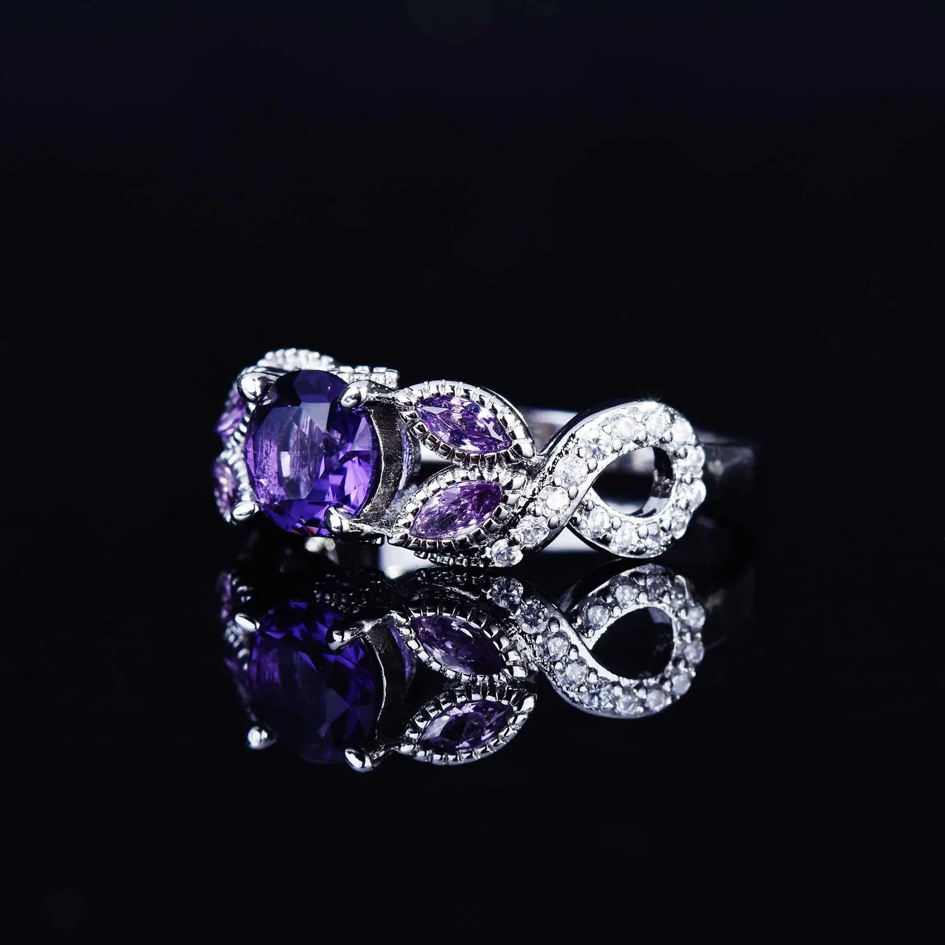 100% 925 Sterling Silver Origin Amethyst Ring Females Anillos De Wedding Bands Amethyst Gemstone Wedding Bands Ring Box Women