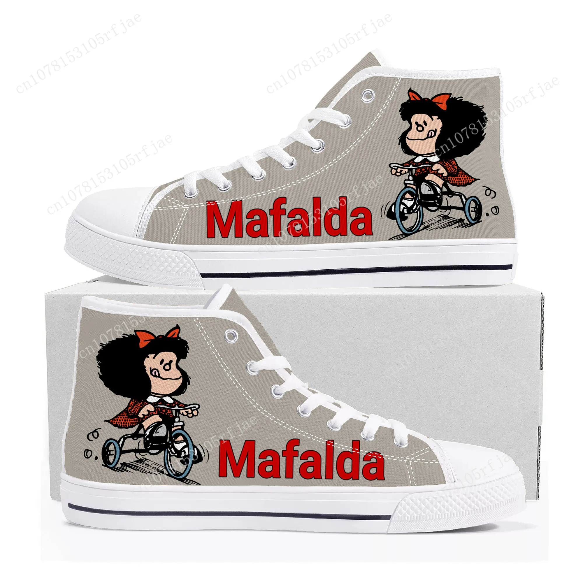 인기 만화 역할 Mafalda 하이탑 스니커즈, 남성 여성 십대 하이 퀄리티 패션 캔버스 신발, 캐주얼 재단사 운동화