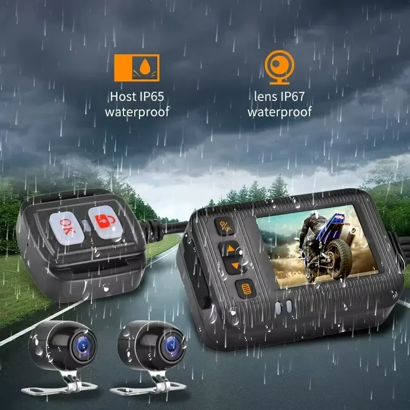 2026 Hot Sale 1080P 2 IPS Screen Waterproof Motorcycle Dashcam Dual Lens Front/Rear Cameras Rearview Mirror Video view 3
