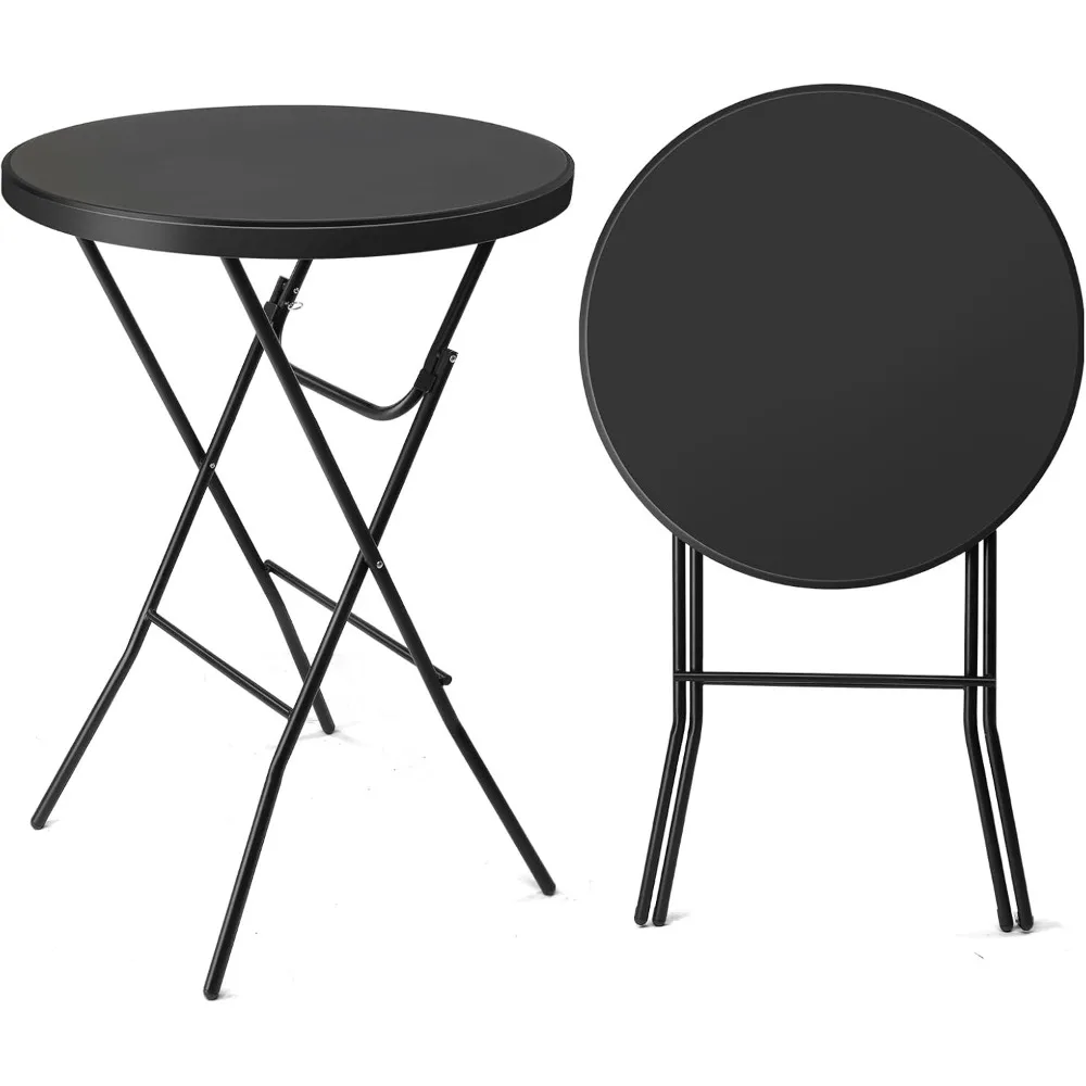 

Plastic Folding Round Table Bar Height, HDPE Matrial with Metal Finish, High Top Table for Outdoor Party, Cafes,Restaurants