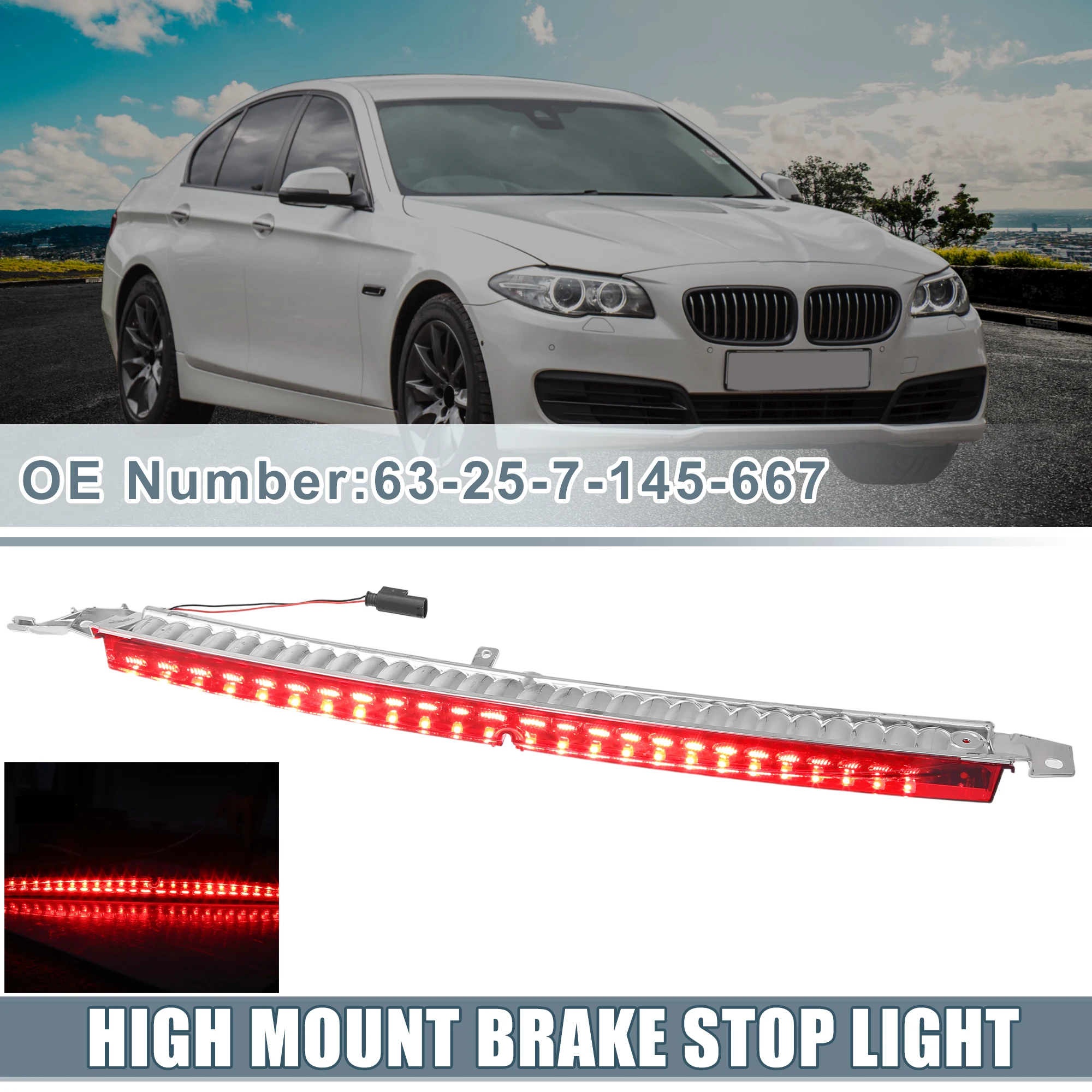 X Autohaux Tail High Mount Brake Stop Light No.63256925902 for BMW 535xi 2008 Rear Red