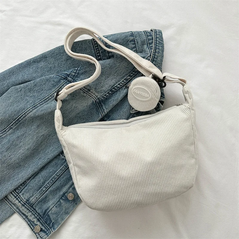 

Corduroy Crossbody Bag Large Capacity Adjustable Strap Women Daily Casual Solid Color Lightweight Work All-Match Shoulder Bag