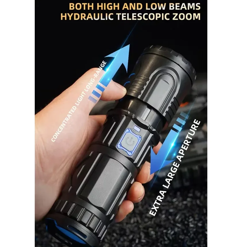 

USB Rechargeable Outdoor Flashlight AG55 Laser Wick Long Range Lamp Emergency Power Bank Function LED Light Mountaineering Torch