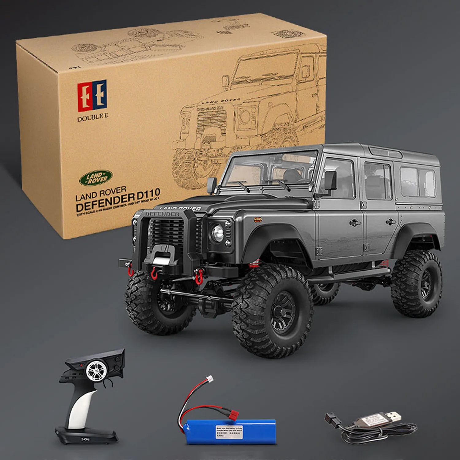 4x4 1/8 Double E RC Crawler Climbing Car Model D110 2-speed Transmission Toy Remote Control Vehicle with Light System TH23141