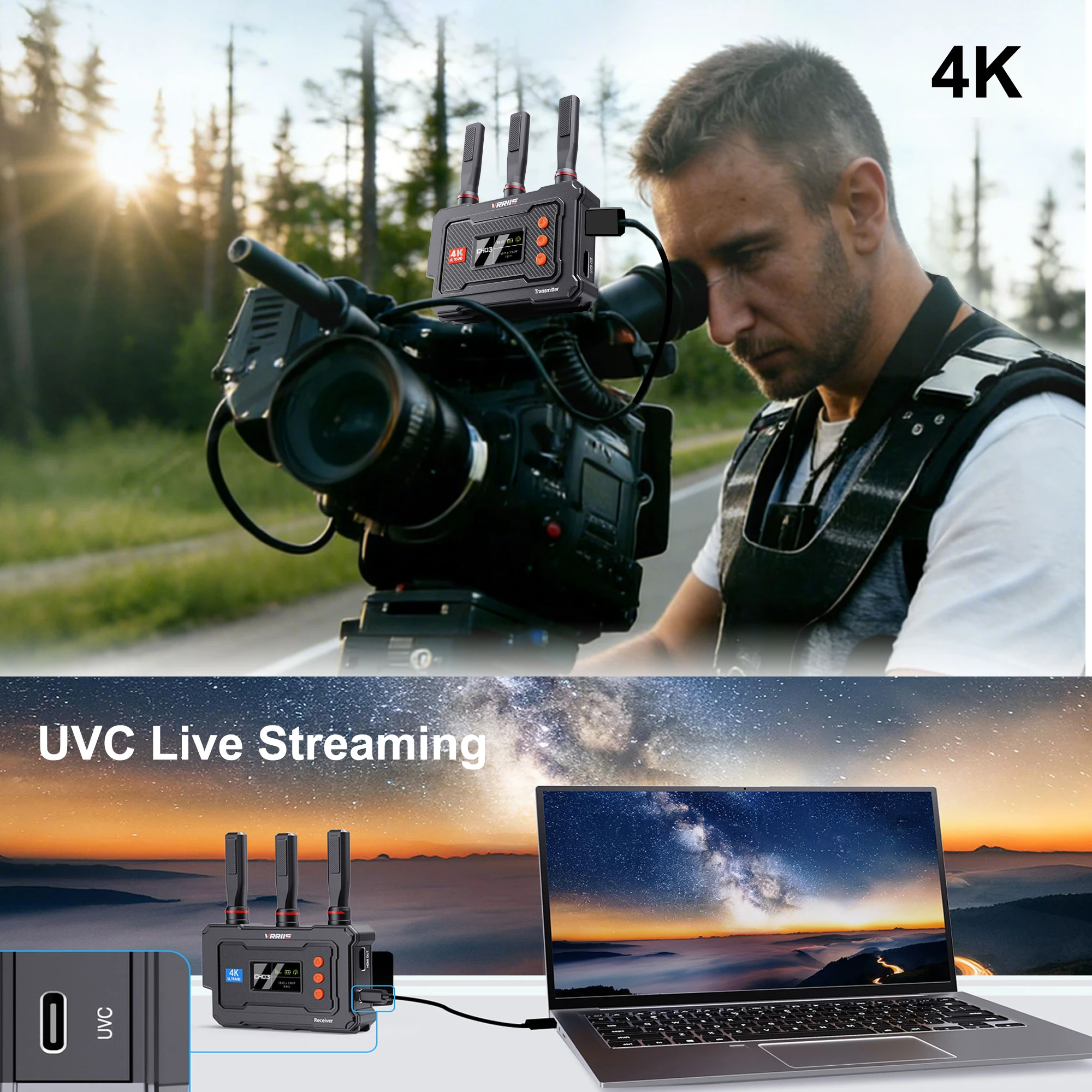 1500ft HDMI Wireless 4K Video Transmission 450M UVC Wireless Extender Video Transmitter Receiver for Camera Live Church Home PC