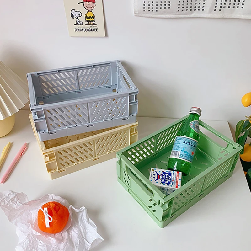 Foldable Plastic Baskets for Shelf Storage Organizing, Durable and Reliable Folding Storage Crate, Ideal for Home Kitchen