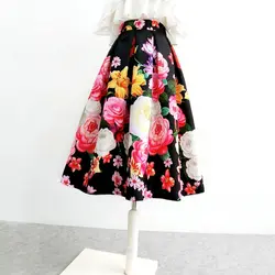 Women's Fashion Vintage Summer Designer Flower Print Skirt Female High Waist A-line Skirt Ladies Elegant Temperament Skirts Q625