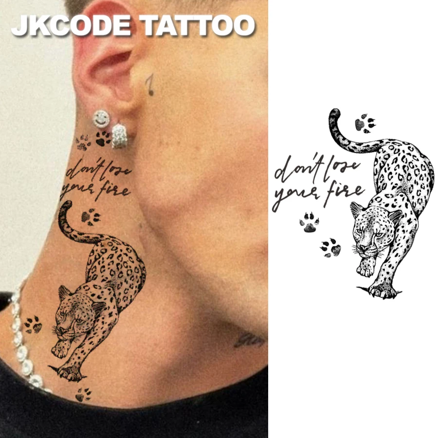 Snow Leopard MINIMAL Tattoo stickers-minimal FINGER TATTOO-wild animal tattoo-herbal English text animal paw print pattern-female finger and hand tattoo, male neck dual-use tattoo sticker, long-lasting and waterproof for 15 days