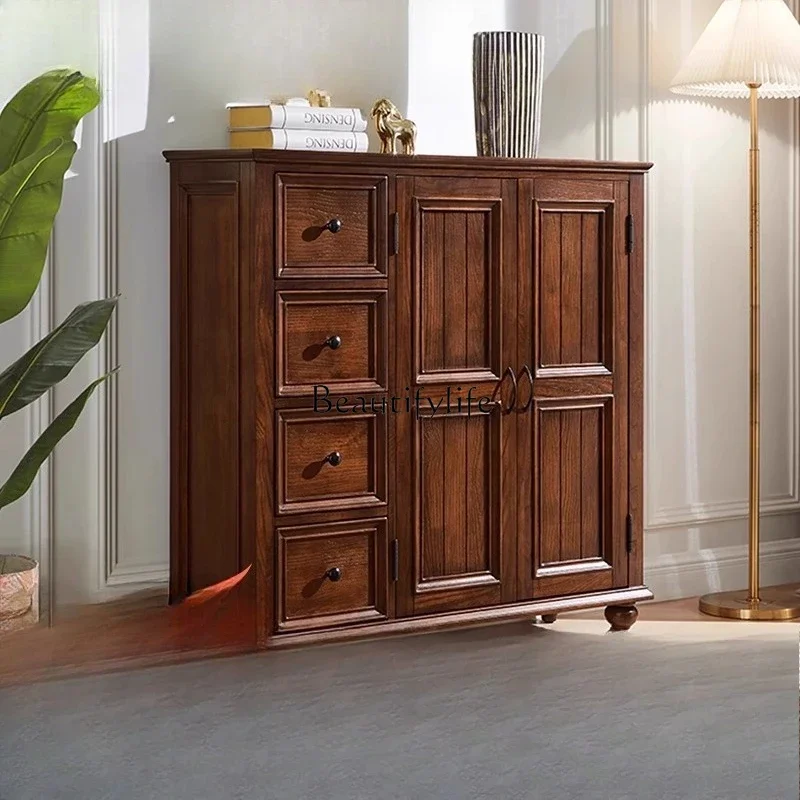 

ls 51Solid wood six-bucket storage cabinet, multi-functional storage wardrobe with door