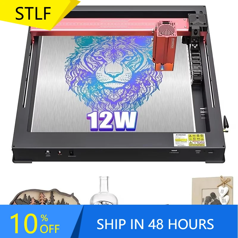 

Xiangyin Atomstack A12 X12 Pro Engraving Machine 12W Output 600MM/S Unibody Frame Cross Positioning Tank Chain Blue Lazer