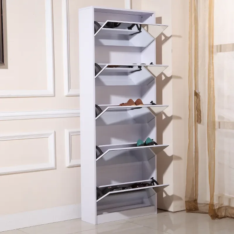 For Entryway Multi-functional Ultra-thin Tipping Bucket Shoe Cabinet with Full-body Mirror Multi-layer Floor Storage