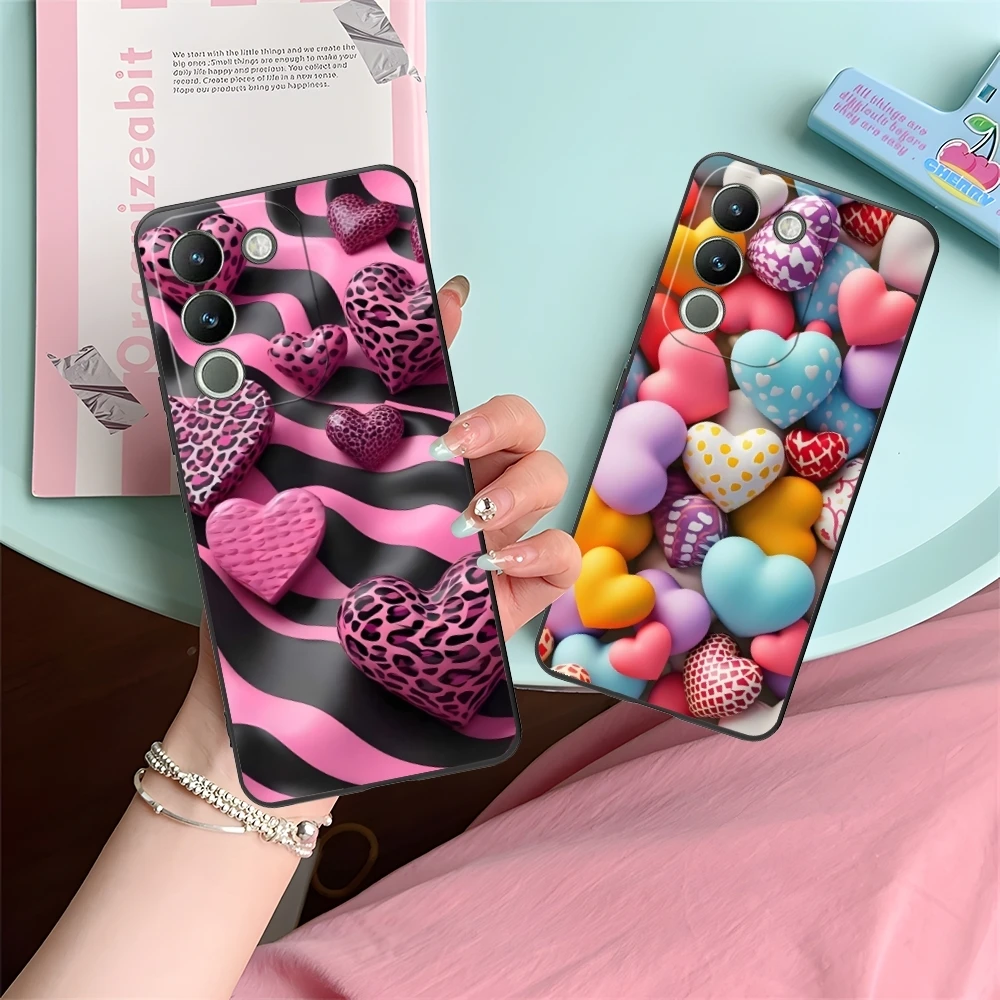 Y2K Glowing Love Hearts Mobile Phone Case for VIVO Y95 Y93 Y31 Y20 V19 V17 V15 Pro X60 NEX Black Soft Phone Cover Shell