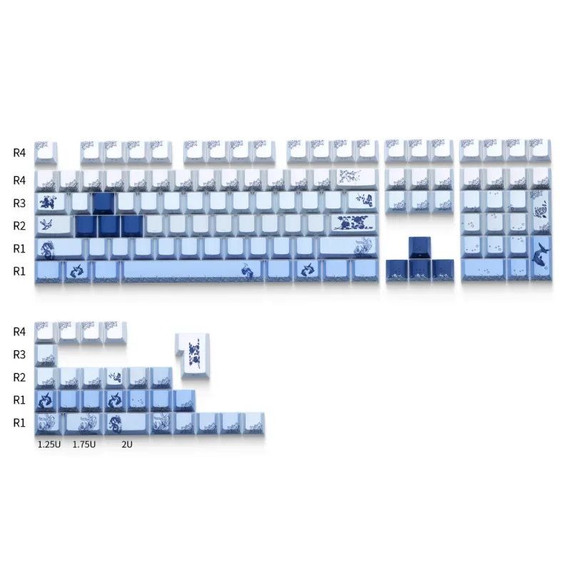 Guofeng · Blue and white porcelain sublimation keycap 136 key adaptation wooting