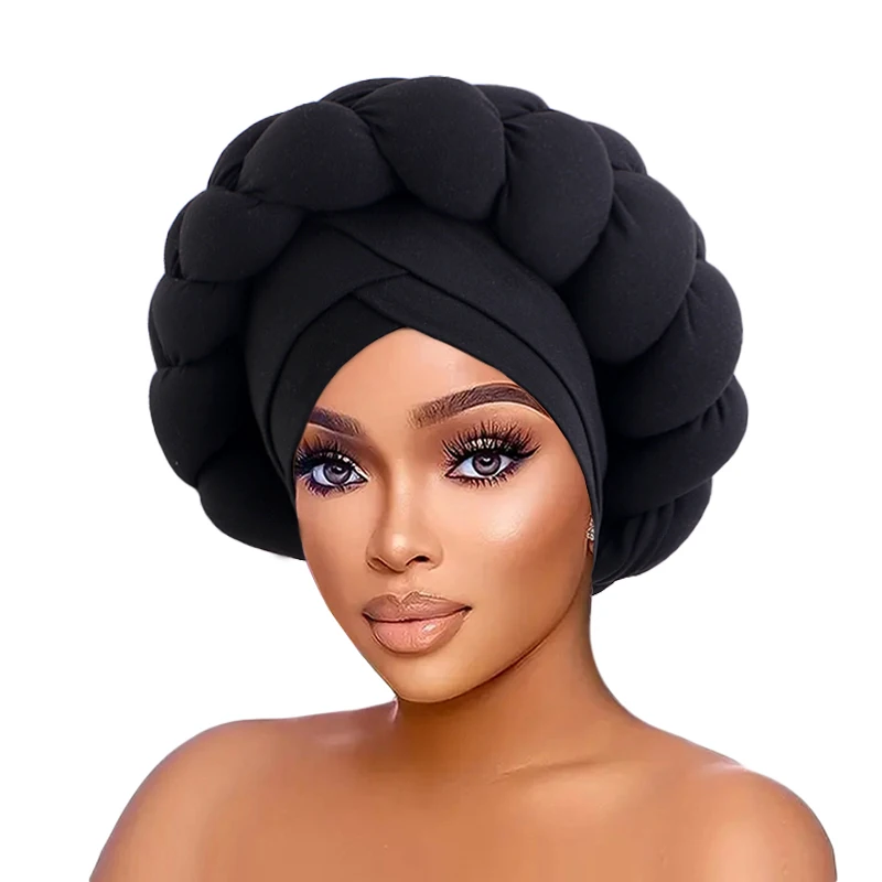 New Plain Handmade Braid Turban Hat African Headtie Ladies Beanie Headwrap Arab Wrap Muslim Scarf Hijabs Hair Aso Oke Auto Gele