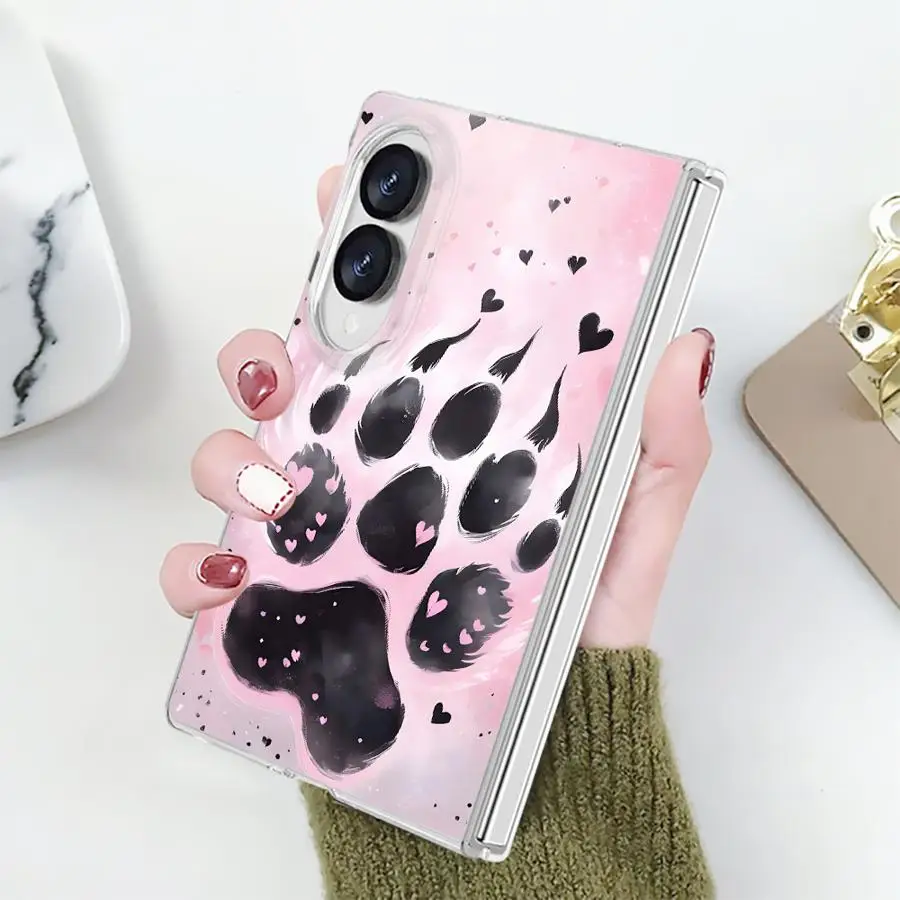 Black Paw Print Case for Samsung Galaxy Z Fold 8 PC Hard Luxury ZFold8 ZFold 8 Transparent Phone Cover