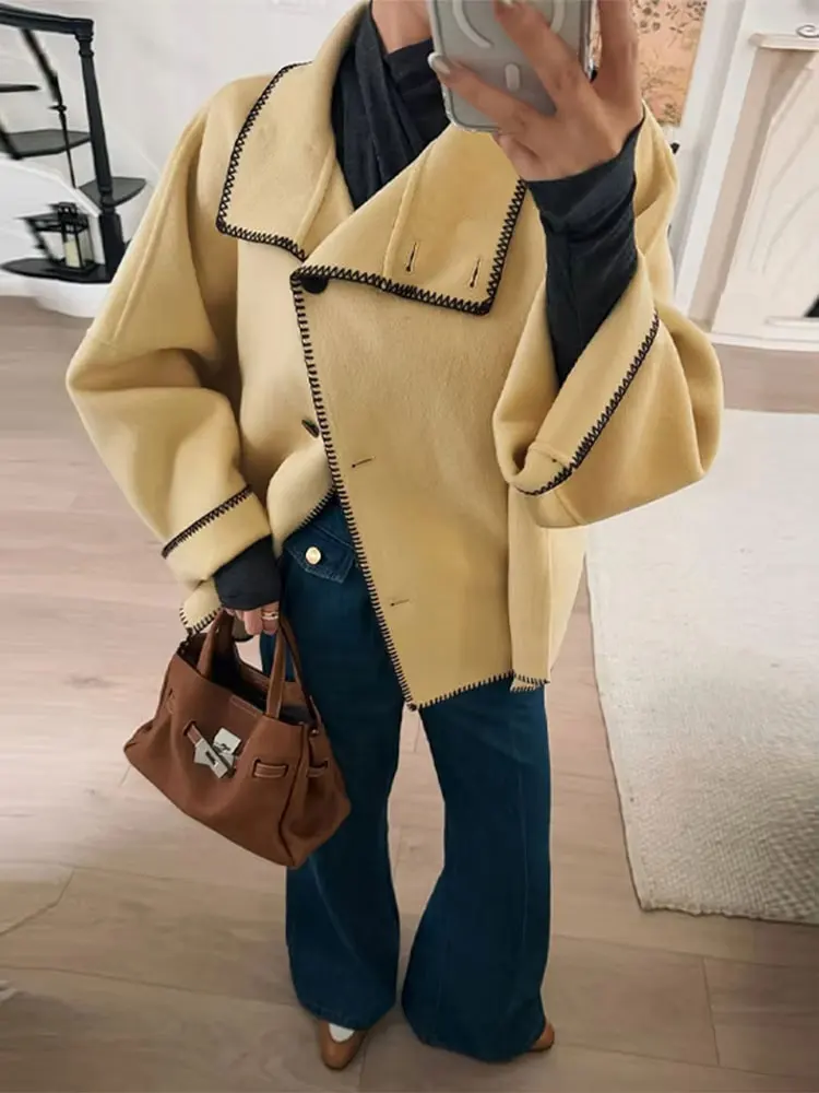 

HH Autumn Jacket For Women Loose Casual Oversizes Coats Vintage Turtleneck Long Sleeve Jacket Female Fashion Streetwear Chic Top