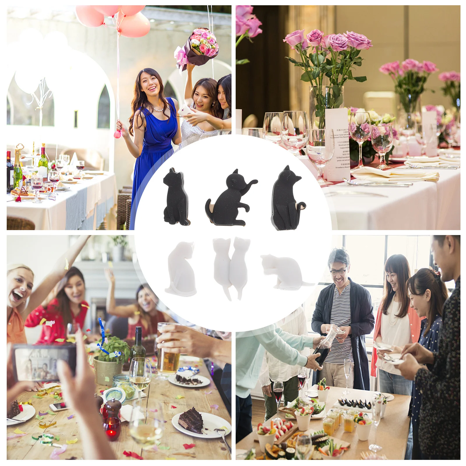 

12Pcs Cat Shape Silicone Wine Glass Identification Markers Creative Non Slip Glass Cup Sign for Party Cocktail Dinner Use