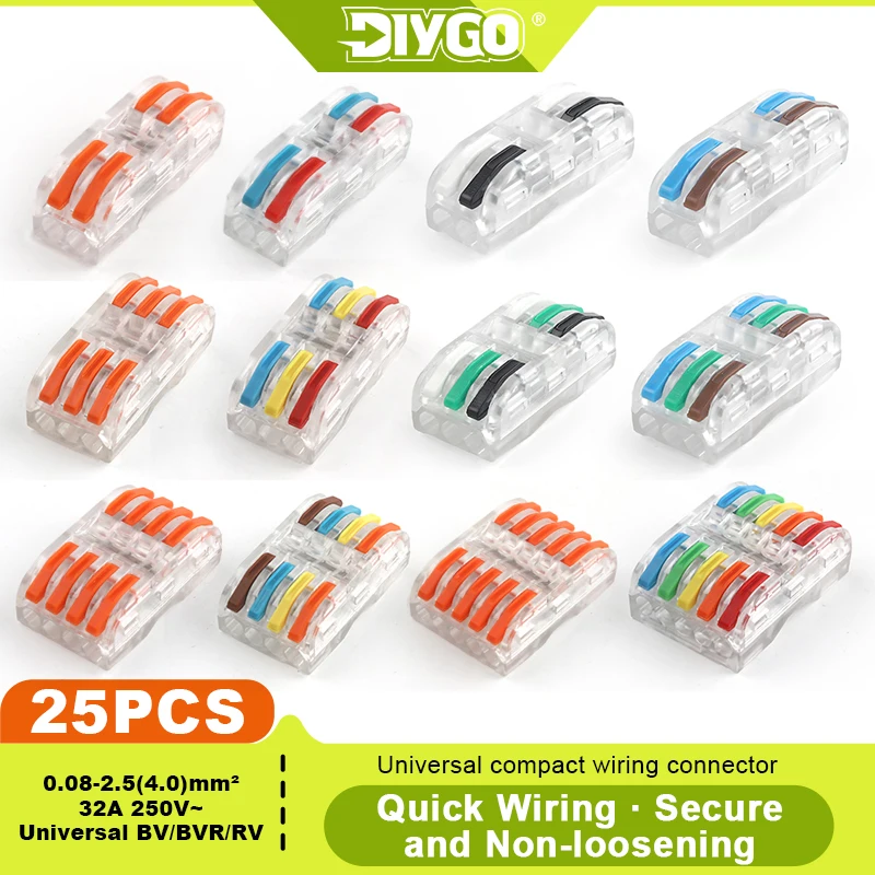 25PCS Transparent Mini Fast Compact Wire Connector Push-in Home Wiring Terminals Lever Quick Docking Terminals Cable Connectors