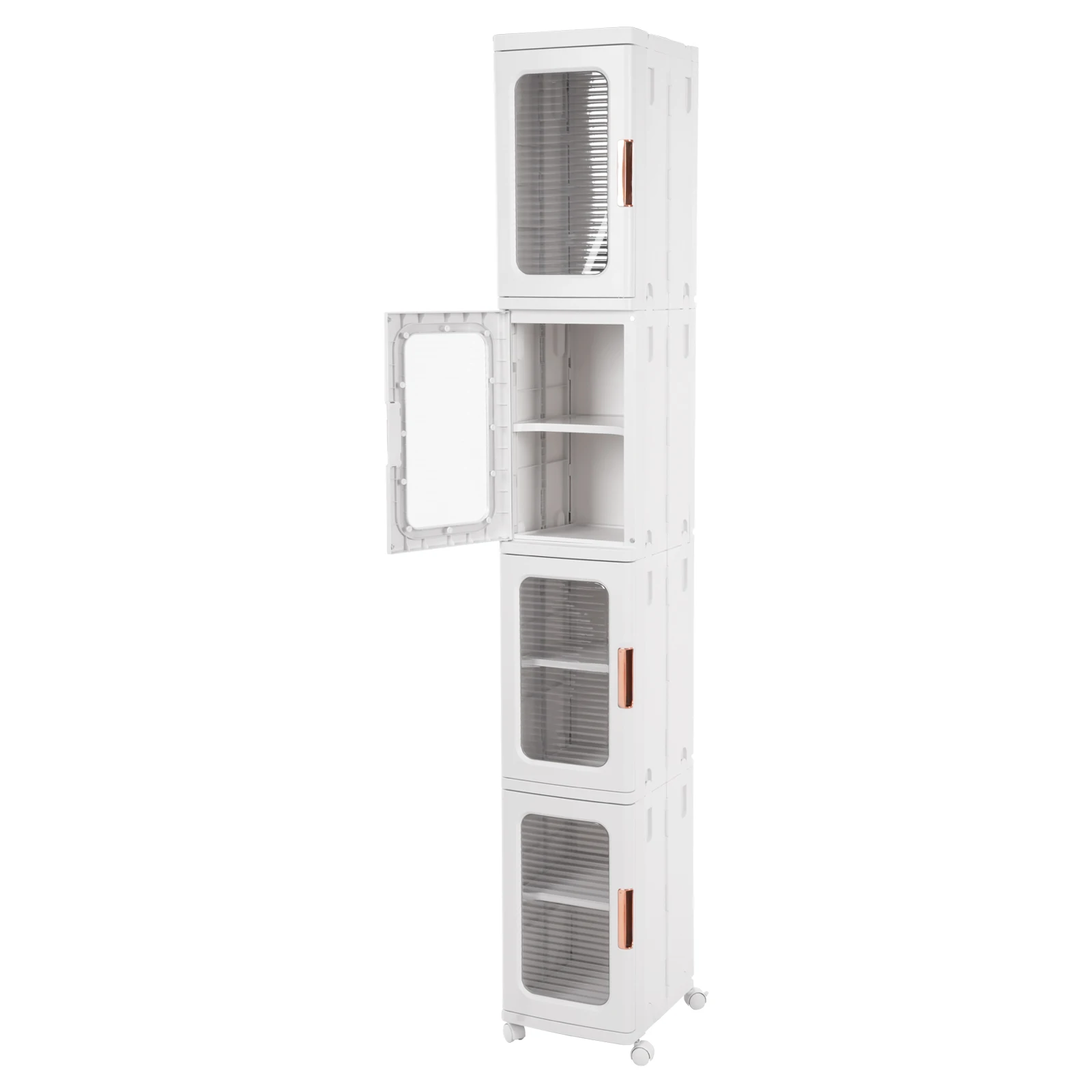 

Slim Narrow Storage Cabinet, PP ABS PET 4-Tier Mobile Organizer with Brake Casters, Magnetic Clear Door Narrow Gap Storage Unit for Bathroom Kitchen