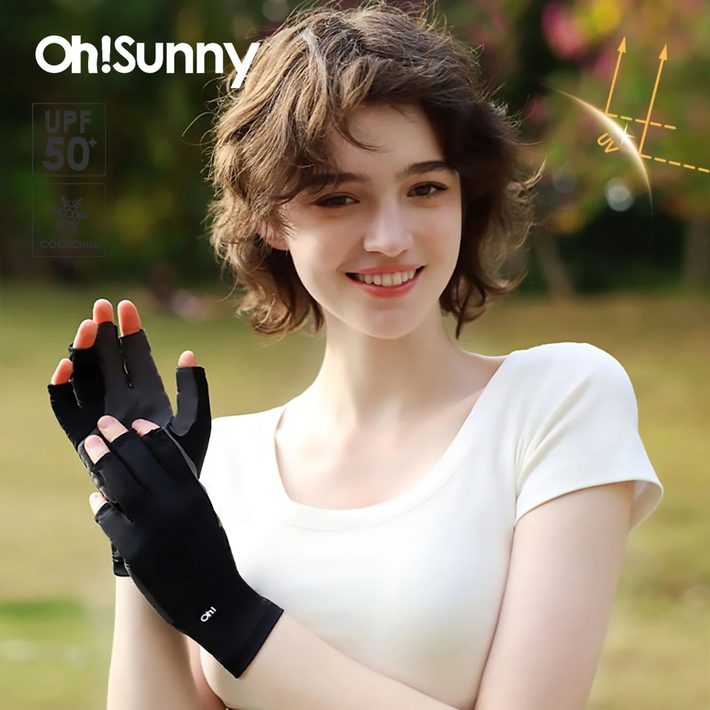 OhSunny Unisex Fingerless Gloves 2024 Cool Feeling Breathable Sun Protection Mittens Anti-UV UPF50+ for Driving Fishing Camping